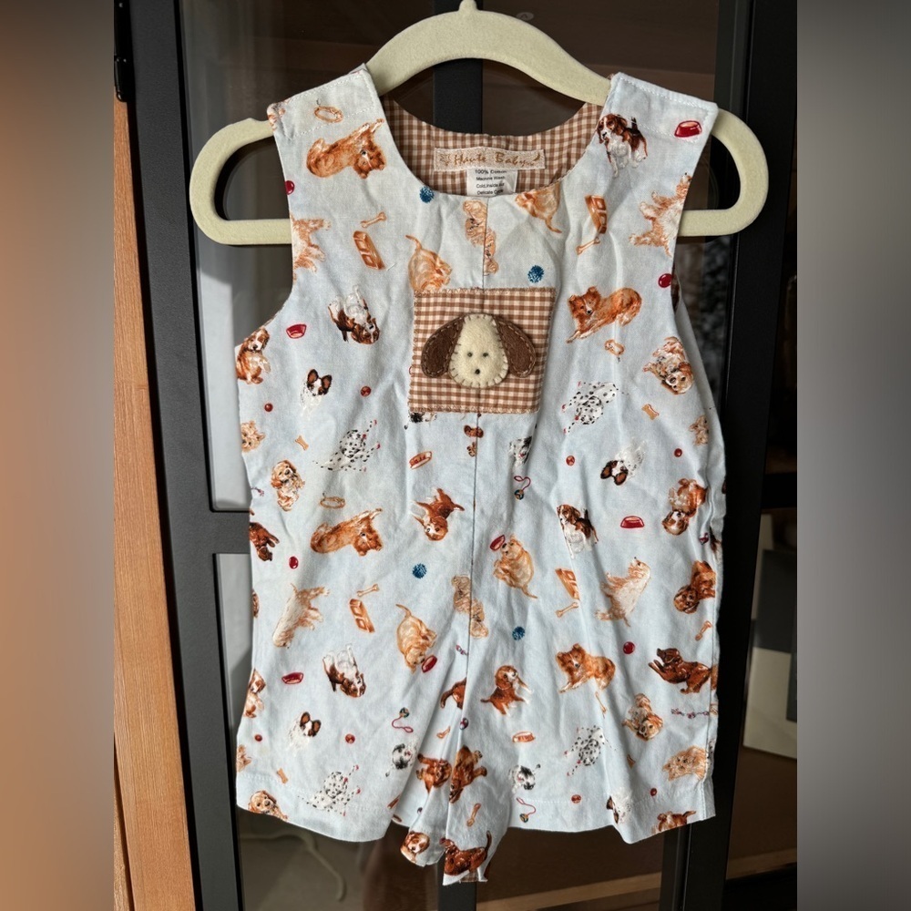 Puppy dogs jon jon romper shortall baby boy embroidered appliqué smock puppies - Picture 6 of 6
